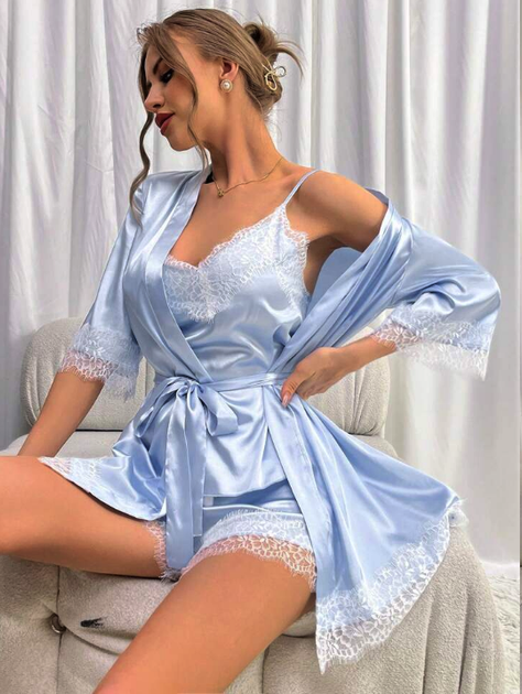 Домашний комплект Ghazel (шортики+майка+халат) 44 голубой (17111-157) - Фото 1 Домашний комплект Ghazel (шортики+майка+халат) 44 голубой (17111-157) - изображение 1