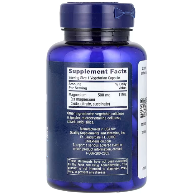 Магній Life Extension Magnesium 500 мг, 100 вегетаріанських капсул (LEX-14591) - зображення 2