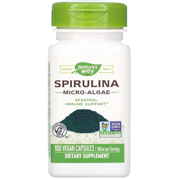 Спіруліна Nature’s Way Spirulina мікроводорості 760 мг, 100 капсул (NWY-17200) - Фото 1 Спіруліна Nature’s Way Spirulina мікроводорості 760 мг, 100 капсул (NWY-17200) - зображення 1