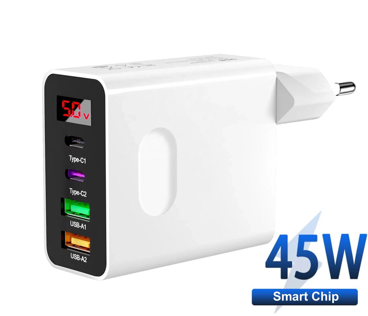Блок питания для телефона на 4 порта 45W USB Type-C White ADC-F004-W ...