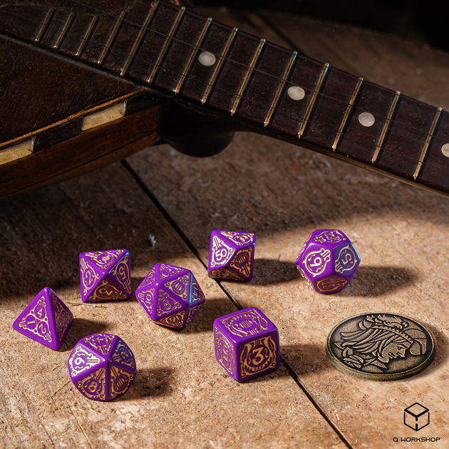 Набір кісток Q-Workshop The Witcher Dice Kit Лютик Віконт де Леттенхофе 7 деталей Фіолетові (5907699496136) - зображення 3