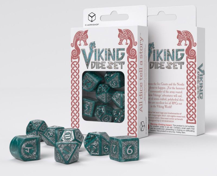 Zestaw kości Q-Workshop Viking Dice Kit Modern Mjolnir 7 elementów Szmaragdowe (5907699496501) - obraz 5