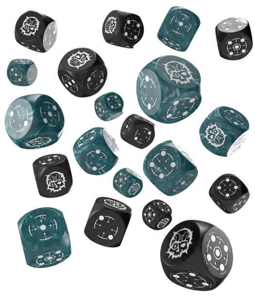 Zestaw kości Q-Workshop Crosshairs Compact D6 RPG Dice Kit Celownik 20 elementów Burzowe i czarne (5907699497355) - obraz 2