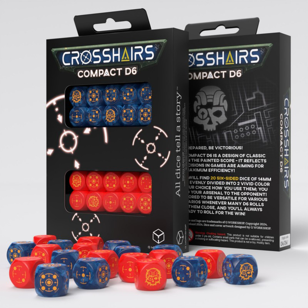Набір кісток Q-Workshop Crosshairs Compact D6 RPG Dice Kit Приціл 20 деталей Кобальтові та Червоні (5907699497119) - зображення 5