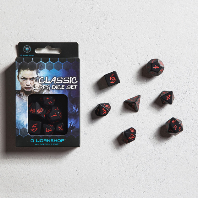 Набір кісток Q-Workshop Classic RPG Dice Kit Класичний 7 деталей Чорно-червоні (5907699493685) - зображення 3