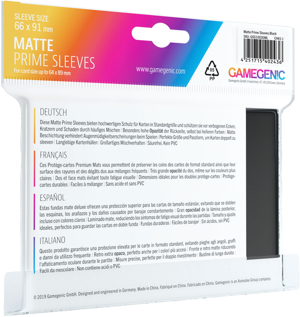 Набір кишень для карт Gamegenic Matte Prime CCG Sleeves 6.6 x 9.1 см 100 шт Чорні (4251715402436) - зображення 2