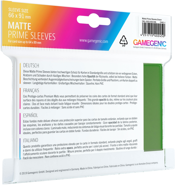 Набір кишень для карт Gamegenic Matte Prime CCG Sleeves 6.6 x 9.1 см 100 шт Зелені (4251715402450) - зображення 2