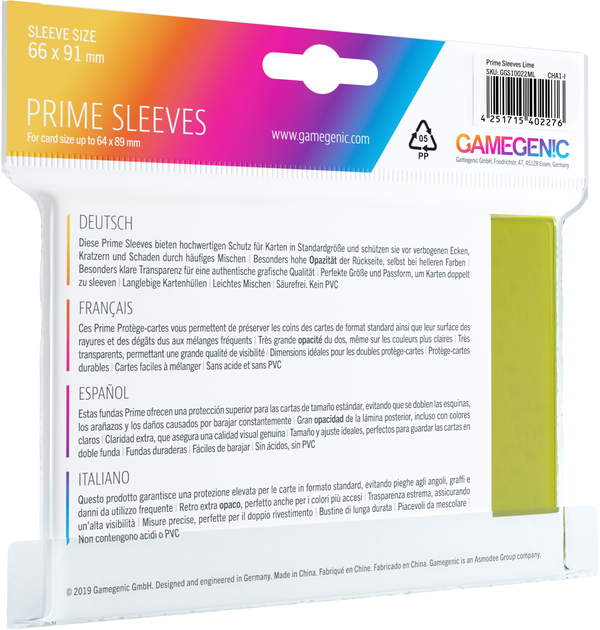 Набір кишень для карт Gamegenic Prime CCG Sleeves 6.6 x 9.1 см 100 шт Лаймові (4251715402276) - зображення 2