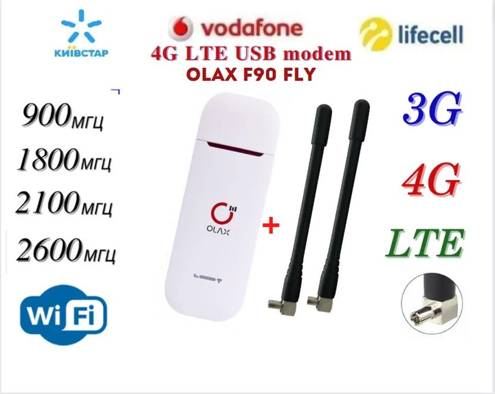 Универсальний модем/роутер USB WI-FI 3G/4G LTE OLAX F90 FLY +2 антенны 4G LTE MIMO по 4 db + Подарок - 1 месяц бесплатного безлимитного интернета - изображение 2