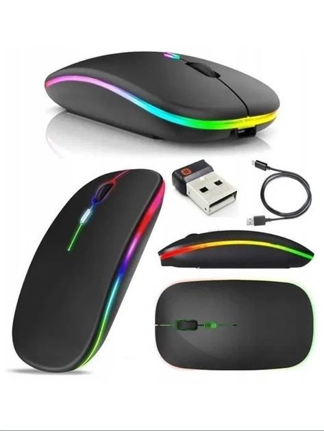 Бездротова RGB мишка PANTXIKE з Bluetooth 5.0, 1600 DPI та вбудованим акумулятором (чорний) - зображення 3