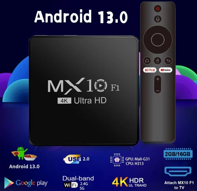ТВ-приставка TV Box MX10 Андроид ТВ Бокс 2x16 ГБ Андроид 13 – фото