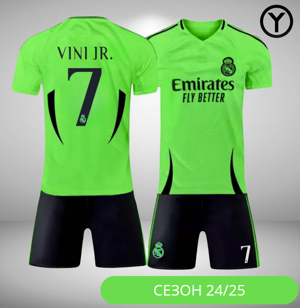 Форма футбольная детская Vini jr. №7 Реал Мадрид (Real Madrid) 2025, р.24 рост- 135-145 (салатова) - Фото 1 Форма футбольная детская Vini jr. №7 Реал Мадрид (Real Madrid) 2025, р.24 рост- 135-145 (салатова) - изображение 1