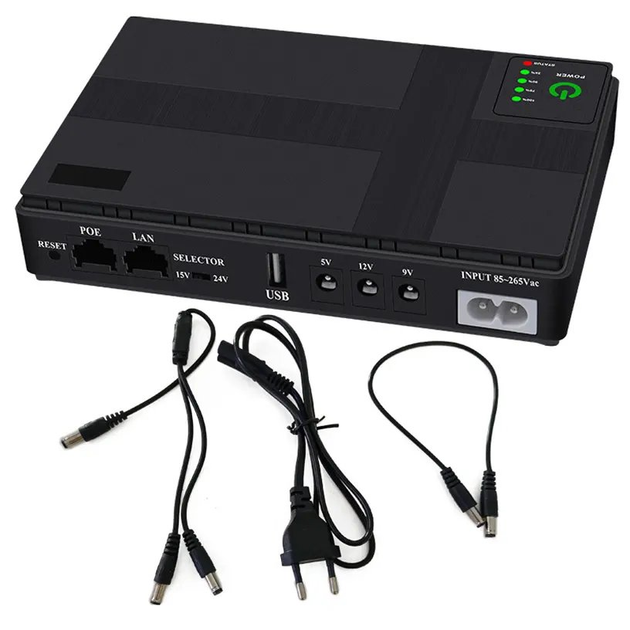 ИБП/UPS для роутера DC1018P, 5V/9V/12V, POE 15/24V, 8800mAh, 18W, LED, AC220V, Black, Box - изображение 2