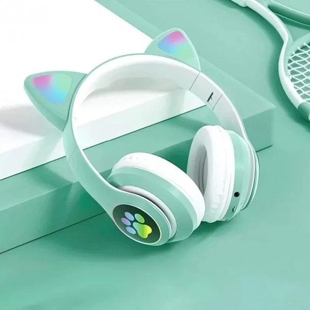 Навушники дитячі бездротові Bluetooth з FM-радіо Cat Ear AKS-28 LED Котячі вушка з підсвічуванням Бірюзовий - зображення 4
