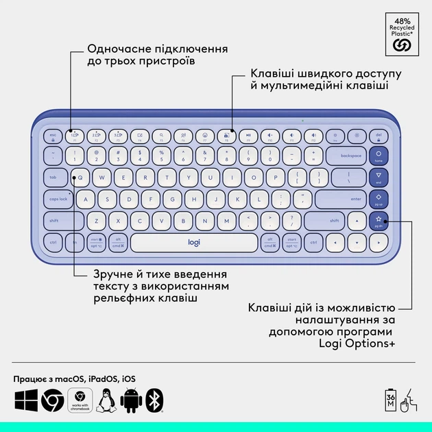 Комплект (клавиатура, мышь) беспроводной Logitech Pop Icon Combo Lilac (920-013078) - изображение 7