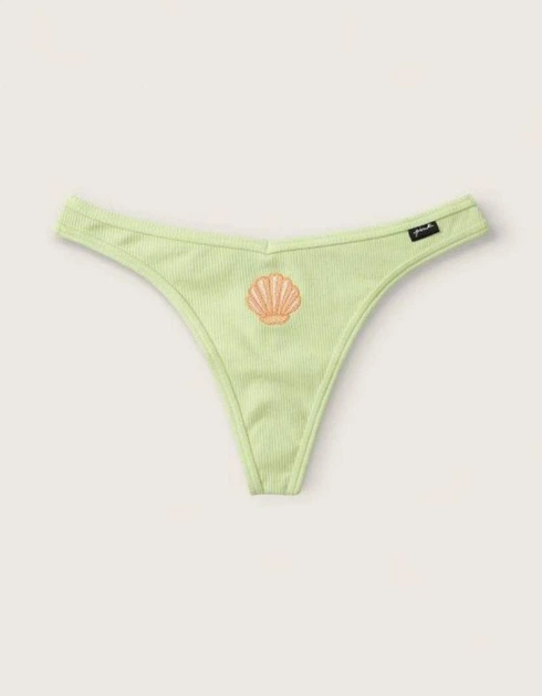 Трусики Victoria's Secret Pink Cotton Thong Underwear S салатові з мушлею - изображение 2
