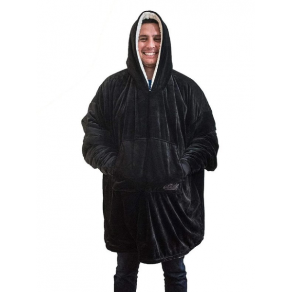 Плед толстовка двухсторонняя халат с капюшоном и рукавами флисовый Huggle Hoodie Blanket 3-в-1 Унисекс Черный One Size (D-2019091998) - изображение 3