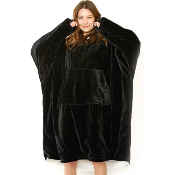 Плед толстовка двухсторонняя халат с капюшоном и рукавами флисовый Huggle Hoodie Blanket 3-в-1 Унисекс Черный One Size (D-2019091998) - изображение 4