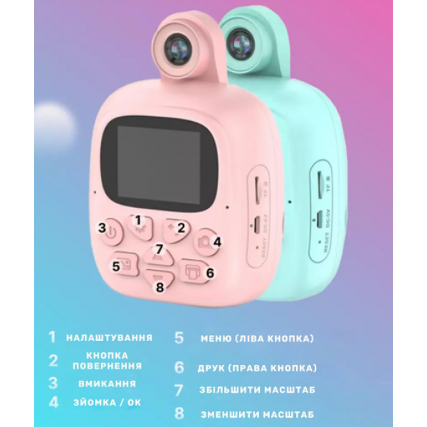 Детская фотокамера с функцией видео и моментальной печатью фотографий M4 Kinds Print Camera Голубой (D-2019092000) - изображение 5