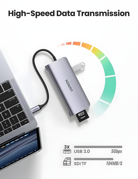 USB Хаб концентратор Ugreen 9 в 1 HDMI VGA RJ45 SD TF USB 3.0 PD 100 W док-станція - зображення 6