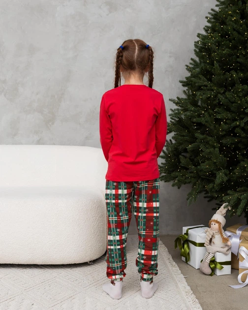 Подростковая новогодняя пижама для девочки Love- Family look для семьи красная 128-134 - изображение 3