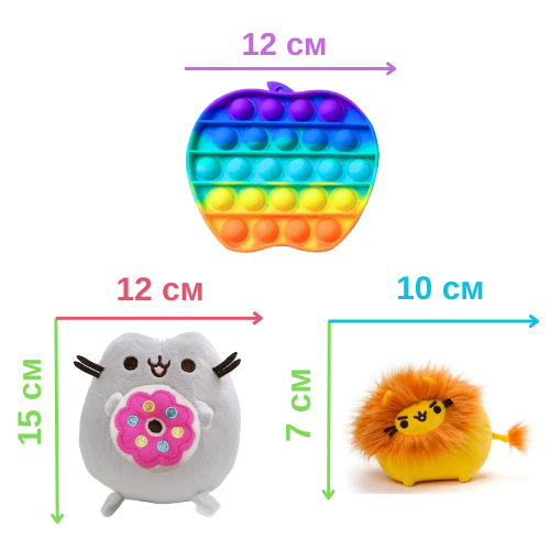 Набор 3 в 1 мягкая игрушка Pusheen cat Кот c пончиком 15х12см Пушин Кэт Лев 10х7см и Pop It Яблоко n-12417 - изображение 2