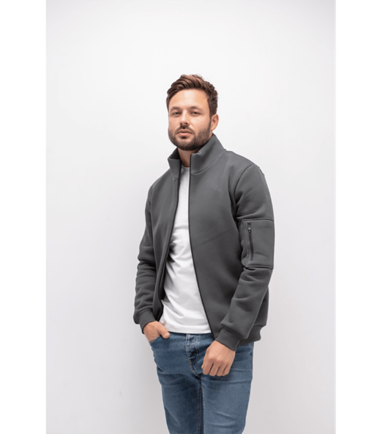 Теплая кофта на молнии с накладным карманом на рукаве - HECTOR - 30464 - XXL - Серый - Фото 1 Теплая кофта на молнии с накладным карманом на рукаве - HECTOR - 30464 - XXL - Серый - изображение 1