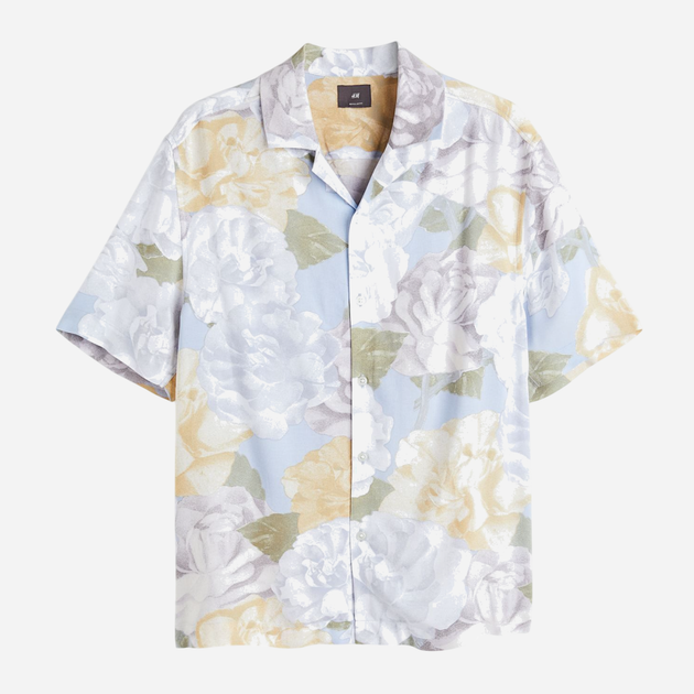 Рубашка летняя мужская H&M 060656677_flowers S Светло-голубая (6666000333858) - изображение 5