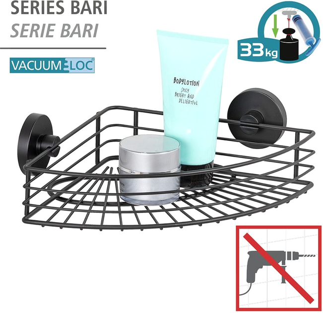 Półka łazienkowa Wenko Bari Vacuum-Loc Narożna Czarna (4008838345733) - obraz 4