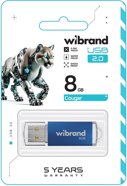 Флеш память USB Wibrand Cougar 8GB USB 2.0 Blue (WI2.0/CU8P1U) - изображение 2