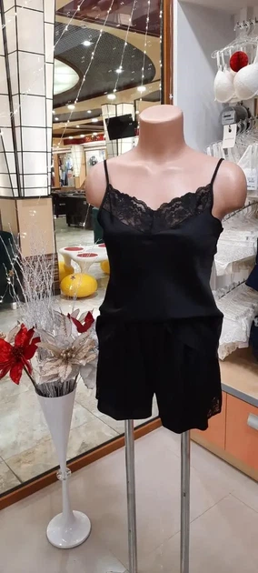 Пижама шелковая с шортами Martelle Lingerie 301 L, Черный - изображение 4