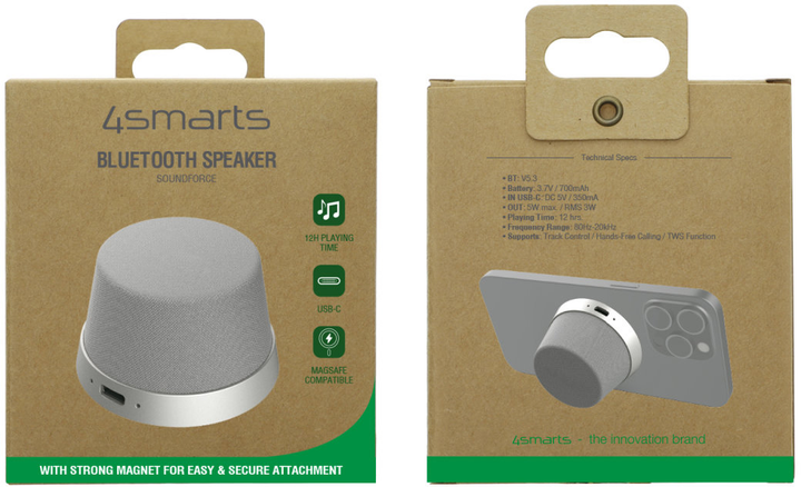Przenośny głośnik 4smarts SoundForce MagSafe Silver/Grey (4252011907441) - obraz 5