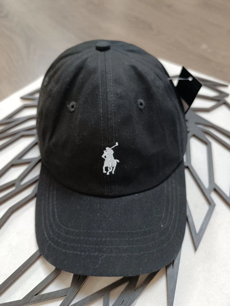 Кепка Бейсболка Мужская Женская Polo Ralph Lauren с тканевым ремешком черная с белым лого - изображение 2