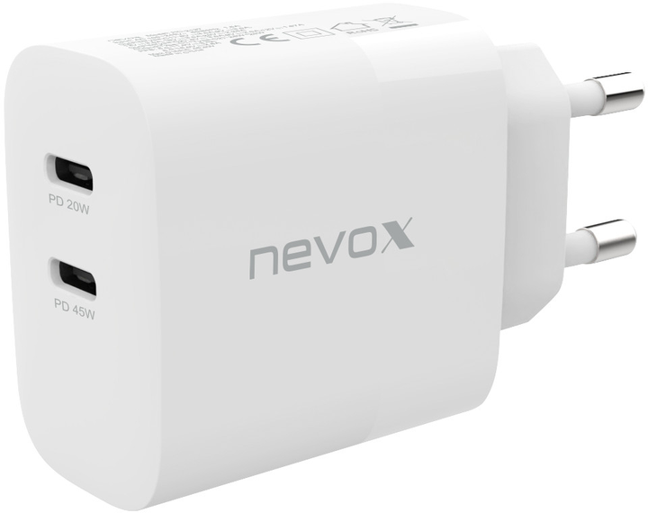 Ładowarka sieciowa Nevox 45W GaN 2x USB-C White (4250686411379) - obraz 1