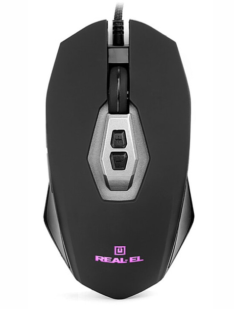 Компьютерная мышка REAL-EL, USB, оптическая, 800/1200/1600/2400 dpi, 7 кнопок, 1,8 м Black - изображение 1