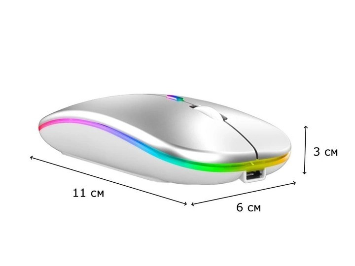 Бездротова RGB мишка PANTXIKE з Bluetooth 5.0, 1600 DPI та вбудованим акумулятором (сріблястий) - зображення 5