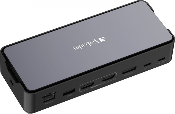 Stacja dokująca Verbatim Pro USB Type-C 32174 CDS-15SSD z HDMI/RJ-45/SSD 256GB/USB-A/USB-C/DP/SD Grey (23942321743) - obraz 2