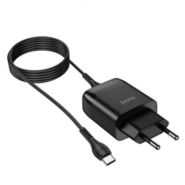 Зарядное устройство с быстрой зарядкой QC 3.0 для телефона + кабель USB Type-C HOCO C72Q |1USB, 3A| Черный - Фото 4 Зарядное устройство с быстрой зарядкой QC 3.0 для телефона + кабель USB Type-C HOCO C72Q |1USB, 3A| Черный - изображение 4