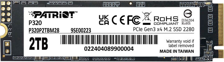 Накопитель SSD M2 2Tb Patriot P320 PCI Express 3.0 x4 (P320P2TBM28 ...