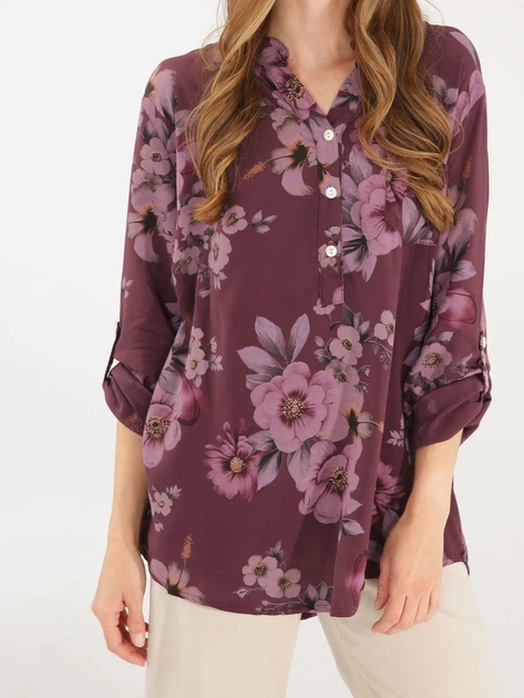 Bluzka damska w kwiaty Unisono 75-8503-31 S Bordowa (5906140712641) - obraz 5