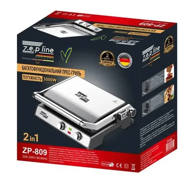 Многофункциональный контактный гриль-вафельница Zepline ZP-809 2в1 с мощностью 3500W и сменными пластинами - изображение 8