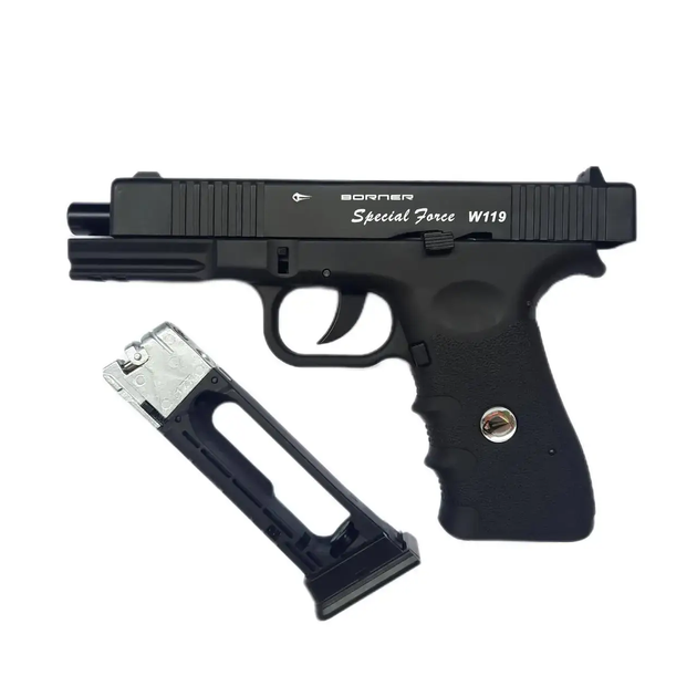 Пневматический пистолет Borner W119 Blowback Special Force (Glock 17) + ВВ шар 500шт(ЗИП) и балон СО2 4шт - изображение 4