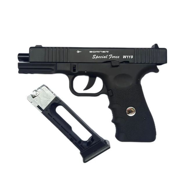 Пневматический пистолет Borner W119 Blowback Special Force (Glock 17) + ВВ шар 500шт(ПЕТ) и балон СО2 4шт - Фото 4 Пневматический пистолет Borner W119 Blowback Special Force (Glock 17) + ВВ шар 500шт(ПЕТ) и балон СО2 4шт - изображение 4