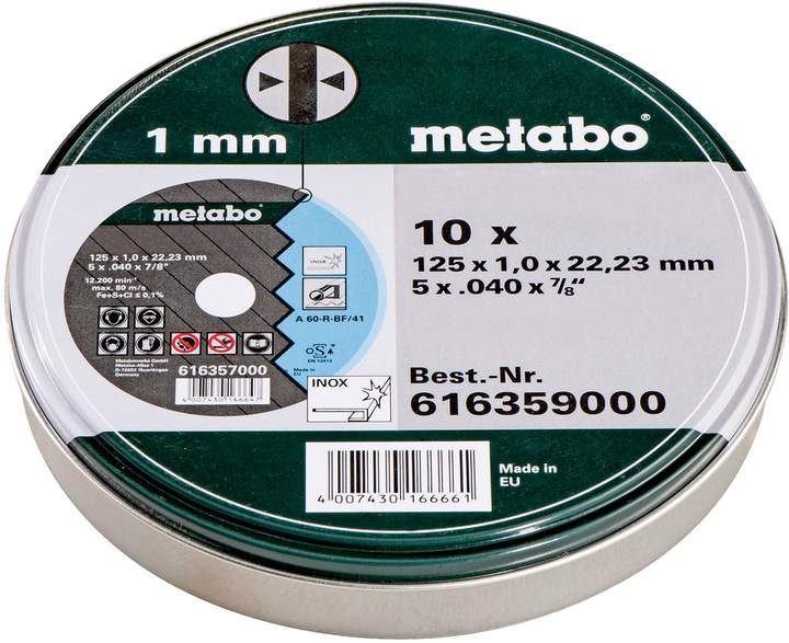 Відрізний диск Metabo Promotion 125x1.0x22.2 мм Inox TF 41 10 шт. (616359000) - зображення 1