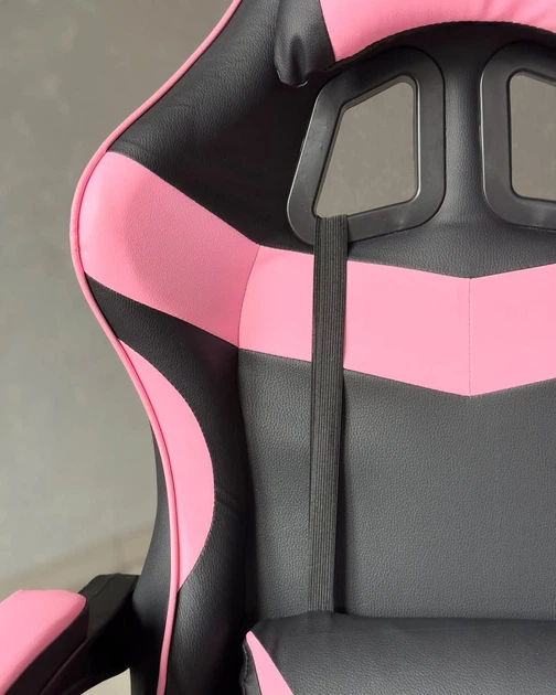 Комп'ютерне крісло з екошкіри підставка для ног PRESTIGE Rob-11 Чорно-рожеве геймерське - зображення 8