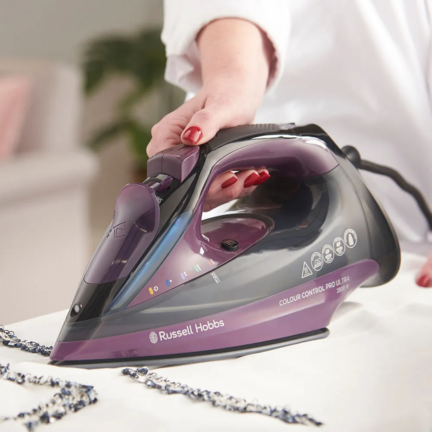 Праска Russell Hobbs Colour Control Pro Ultra, 2800Вт, 380мл, паровий удар -195гр, самоочищування, індик.температури, керам. підошва, сіро-фіолетовий - изображение 3