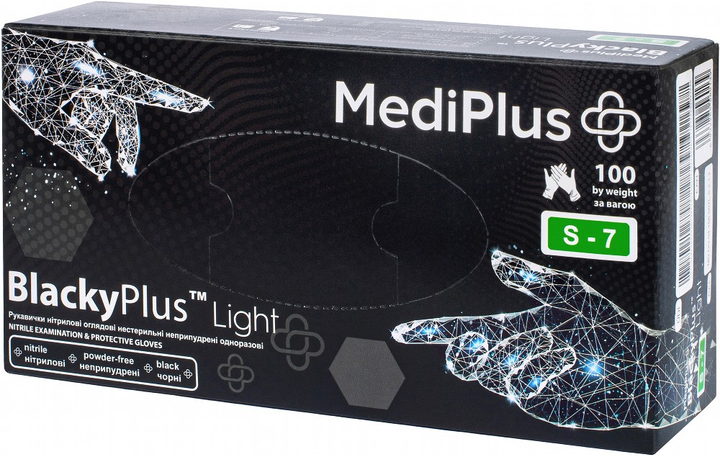 Рукавички нітрилові MediPlus BlackyPlus light розмір S-7 Чорні 100 шт (6970245754492) - зображення 1