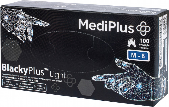 Рукавички нітрилові MediPlus BlackyPlus light розмір M-8 Чорні 100 шт (6970245754508) - зображення 1