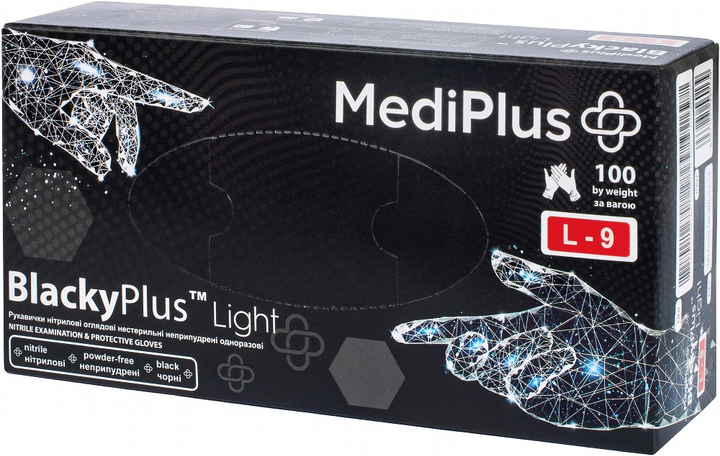 Рукавички нітрилові MediPlus BlackyPlus light розмір L-9 Чорні 100 шт (6970245754515) - зображення 1