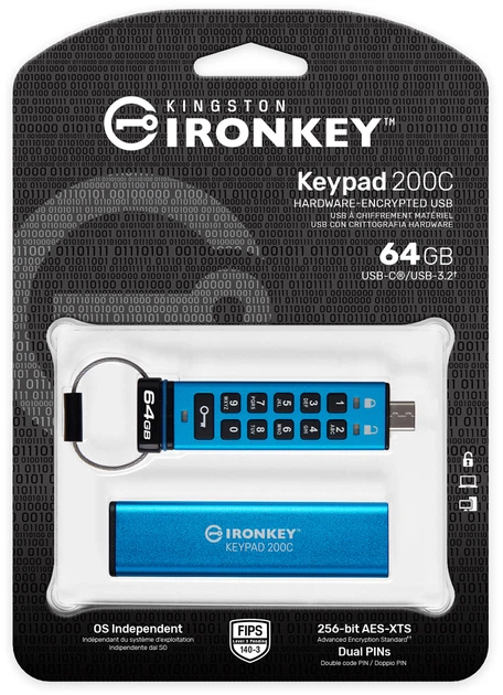 Флеш память USB Kingston IronKey Keypad 200 64GB USB Type-C Blue (IKKP200C/64GB) - изображение 11